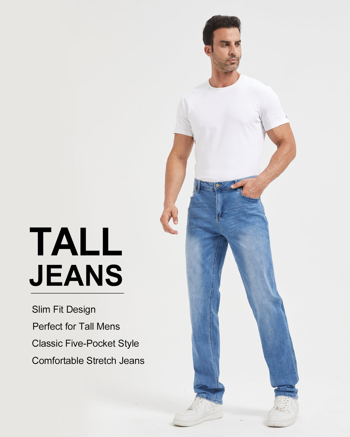 Tall Men's Slim Fit Stretch Jeans 34/36 Inseam