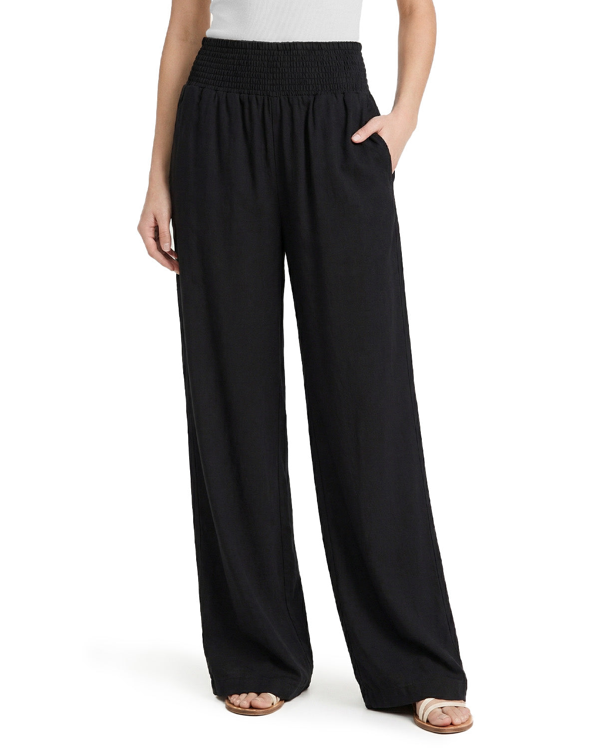 Tall Women's Cotton Smocked Waist Wide Leg Pants