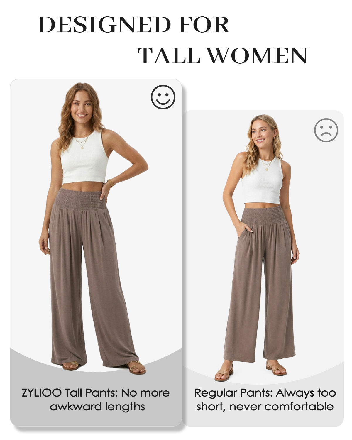 Tall Women's Smocked Waist Wide Leg Pants