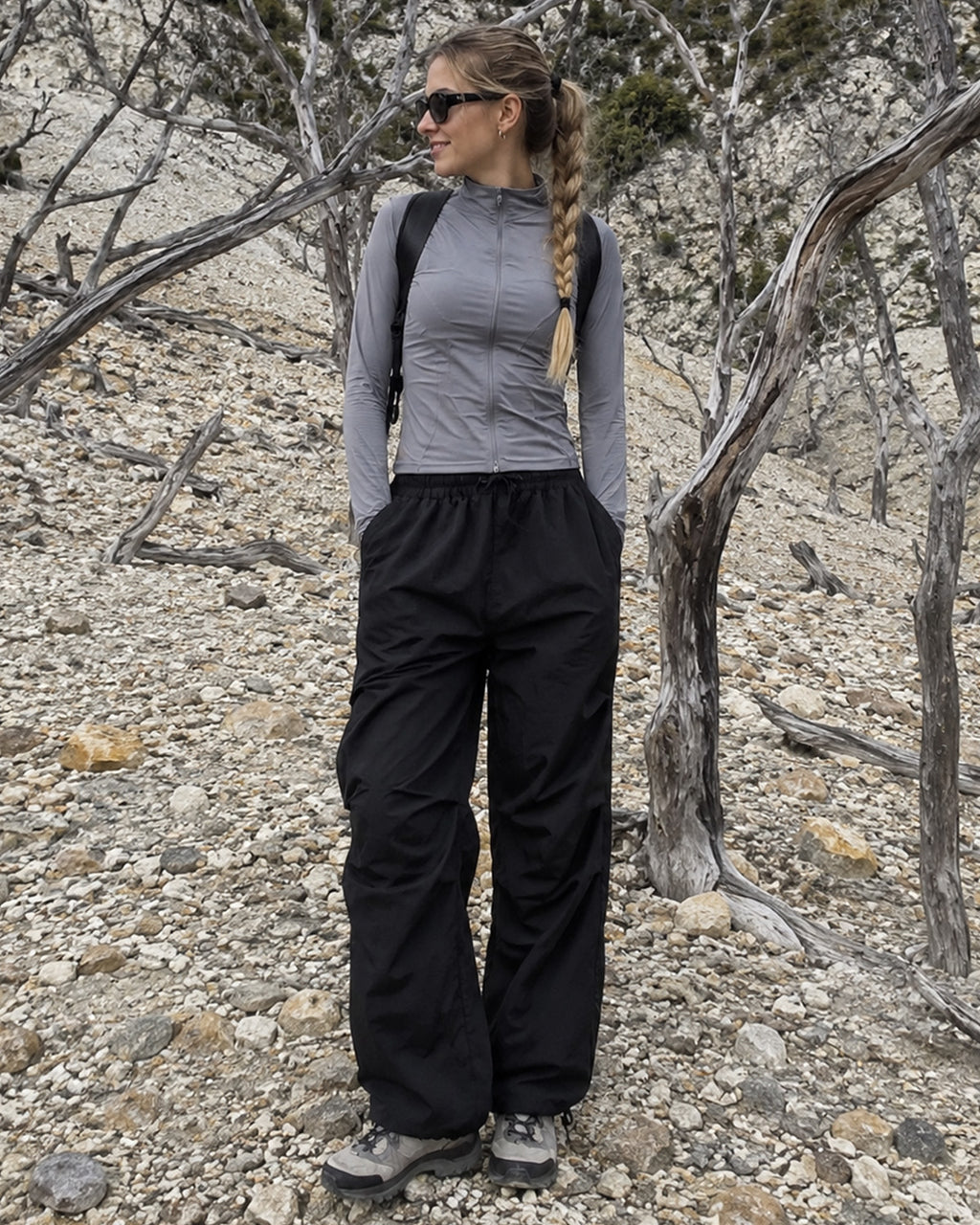 Tall Women's Baggy Parachute Pants with Adjustable Hem