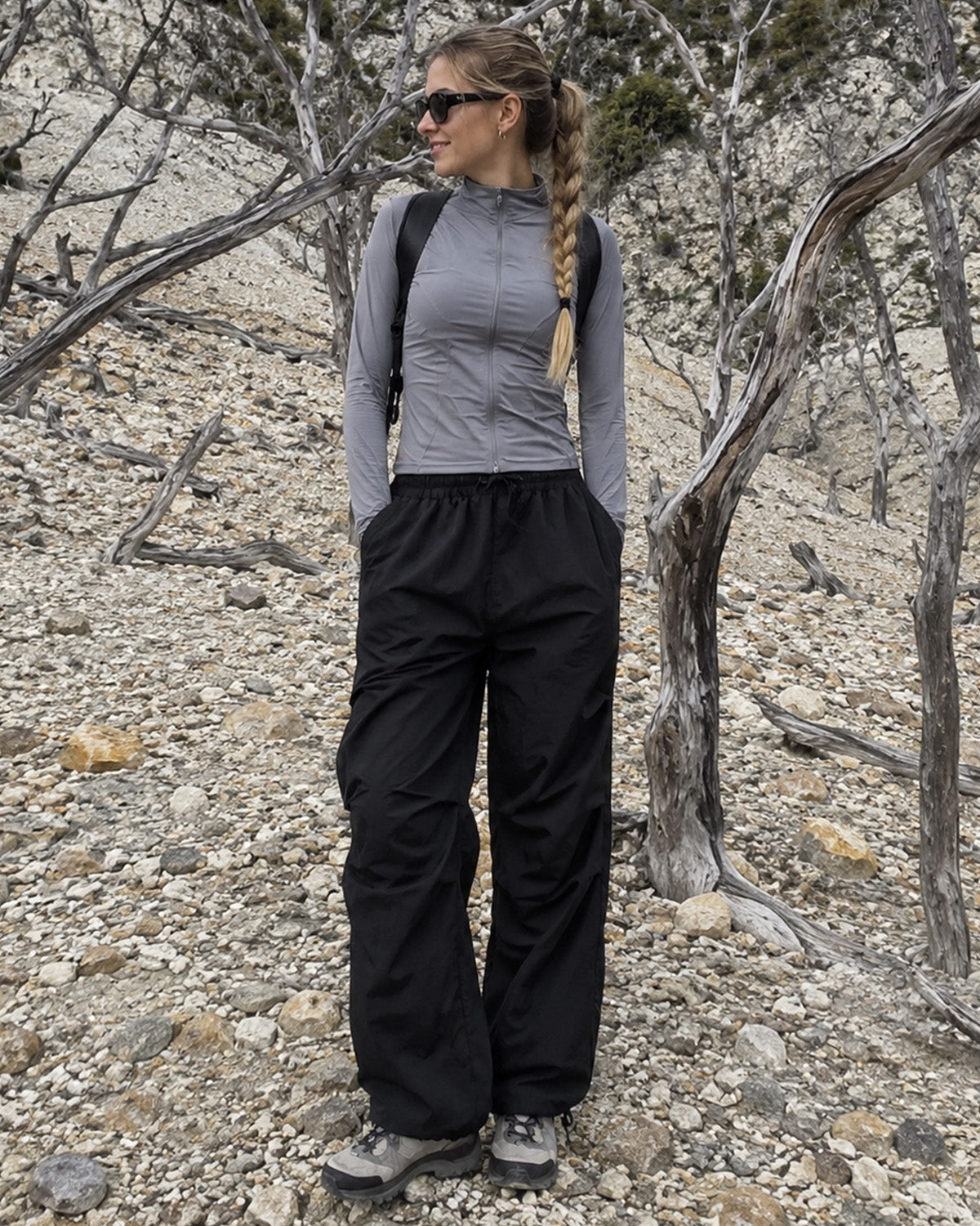 Tall Women's Baggy Parachute Pants with Adjustable Hem