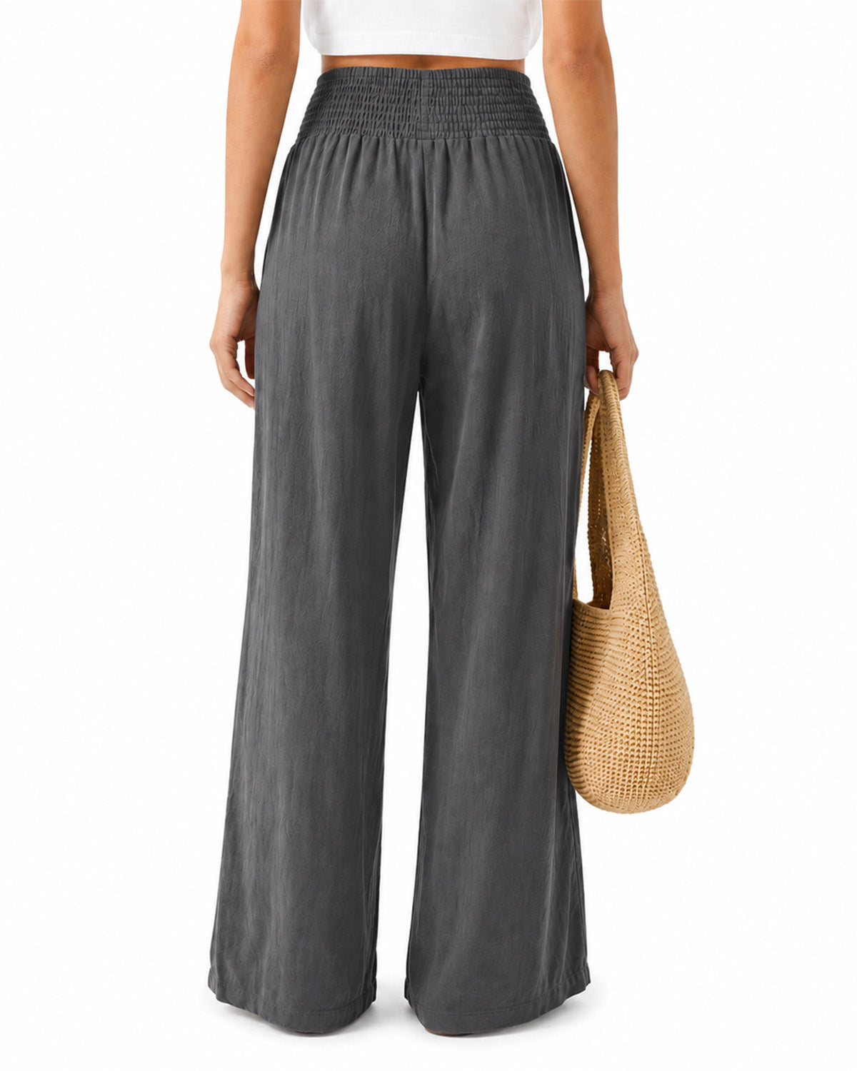 Tall Women's Cotton Smocked Waist Wide Leg Pants