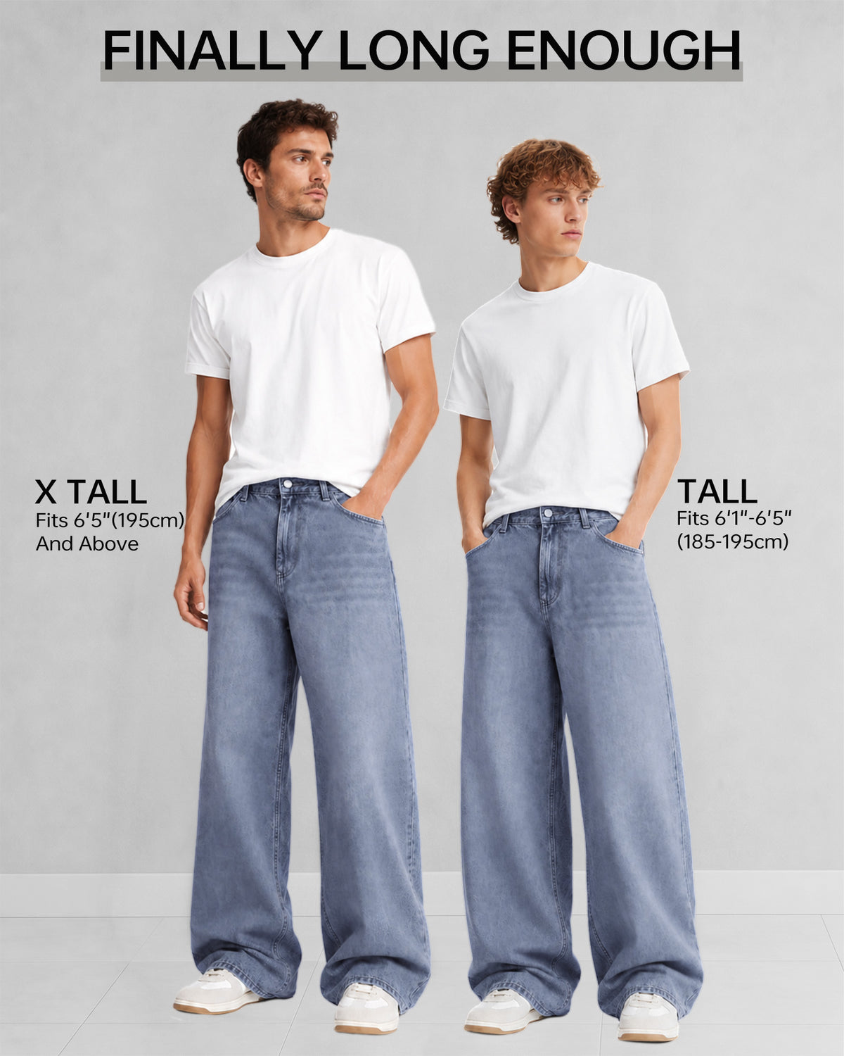 Tall Men's Baggy Jeans 33/35 Inseam Loose Fit Denim