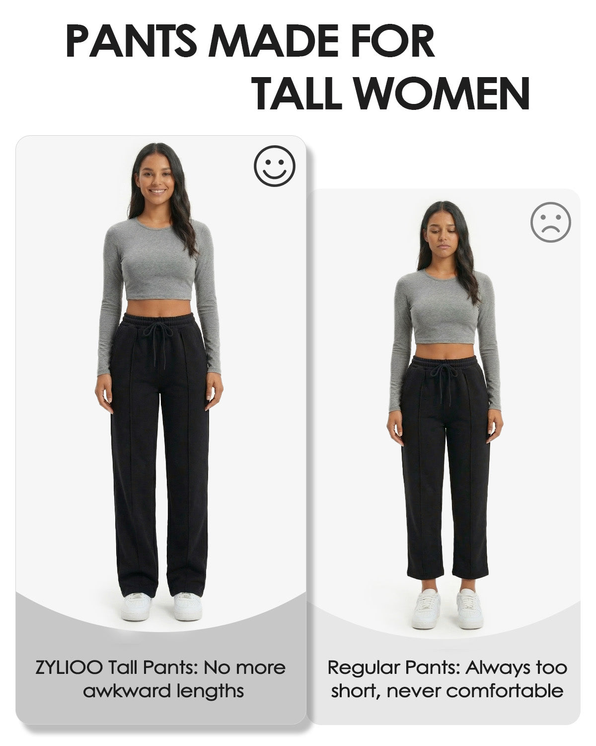 Tall Women's Wide Leg Sweatpants with Front Seam