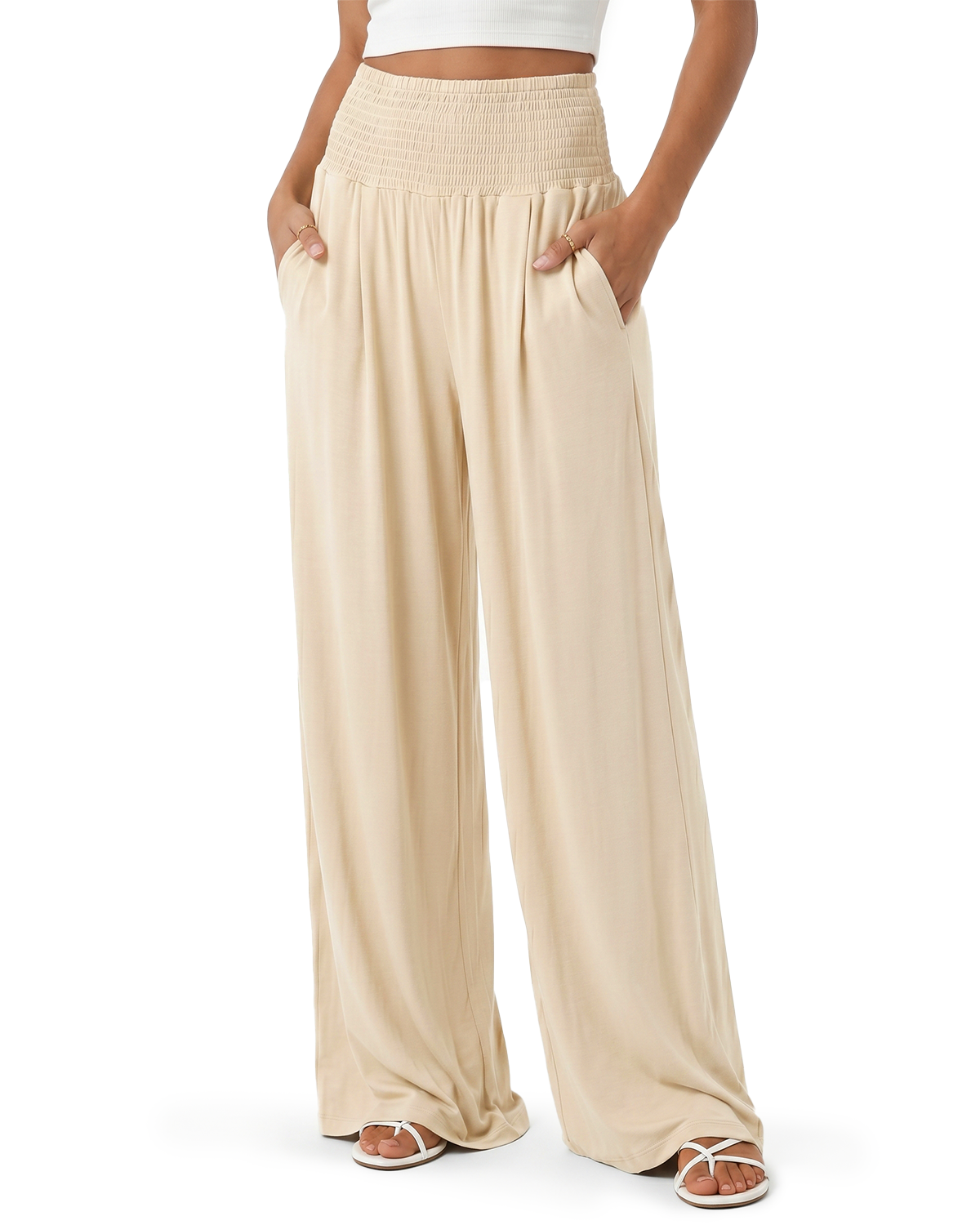 Tall Women's Smocked Waist Wide Leg Pants