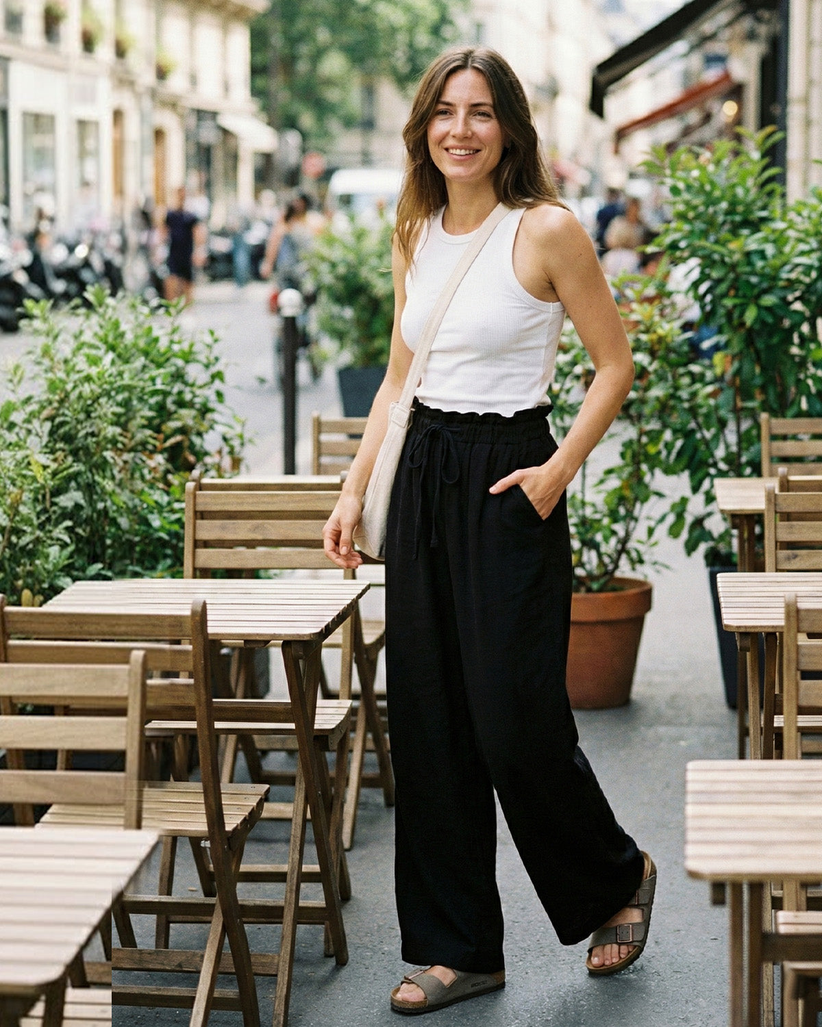 Tall Women's Paperbag Waist Linen Wide Leg Pants