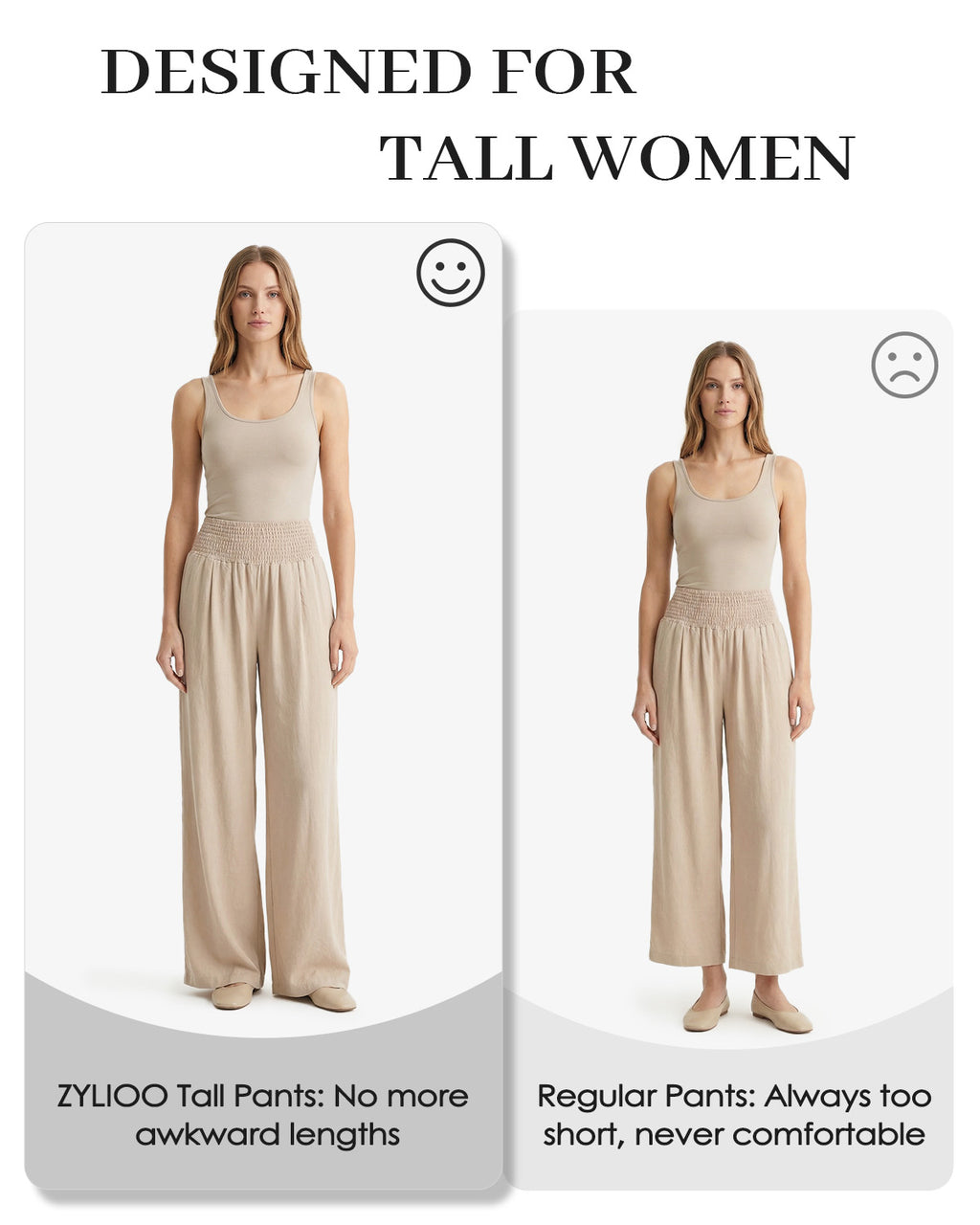 Tall Women's Cotton Smocked Waist Wide Leg Pants