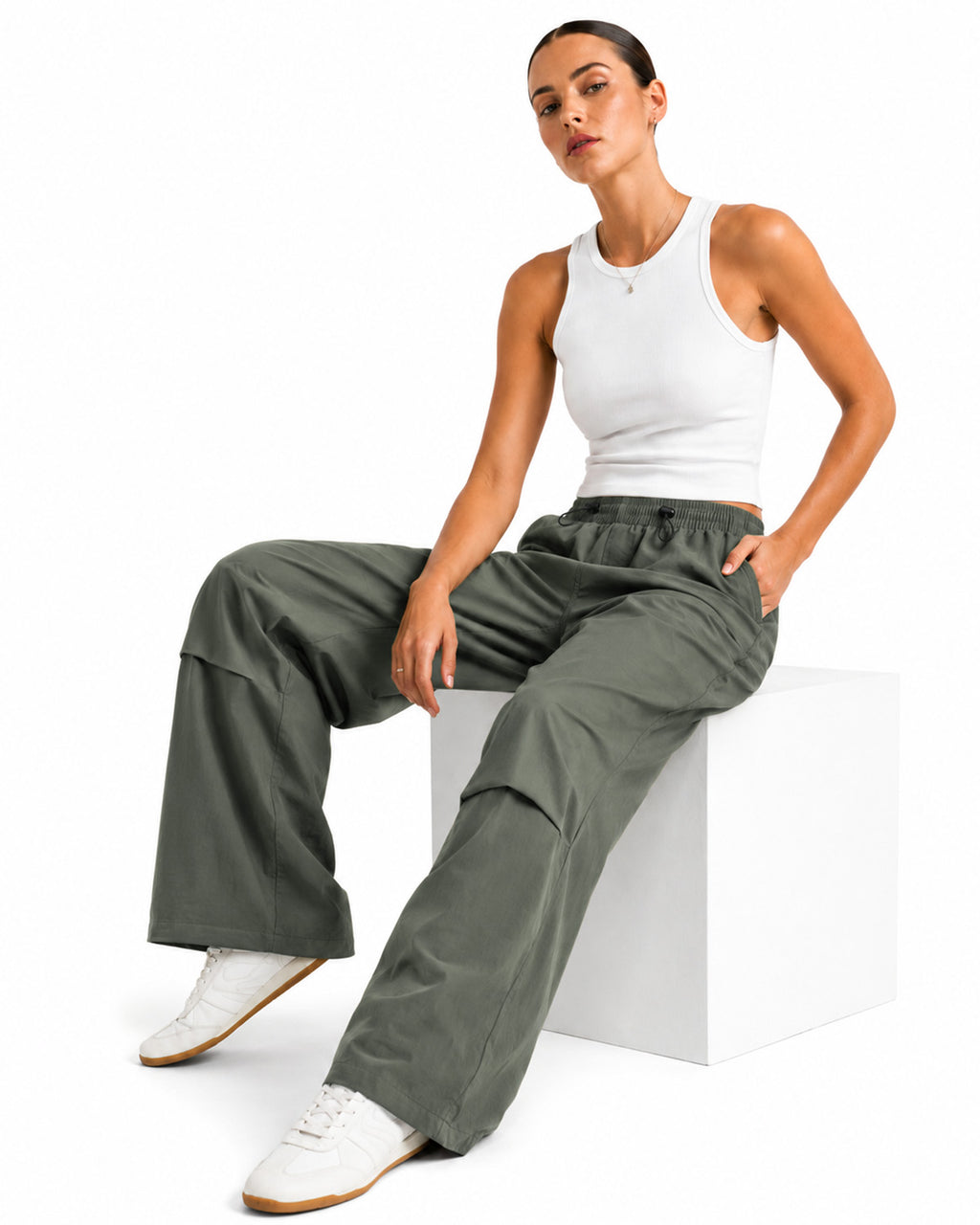 Tall Women's Baggy Parachute Pants with Adjustable Hem