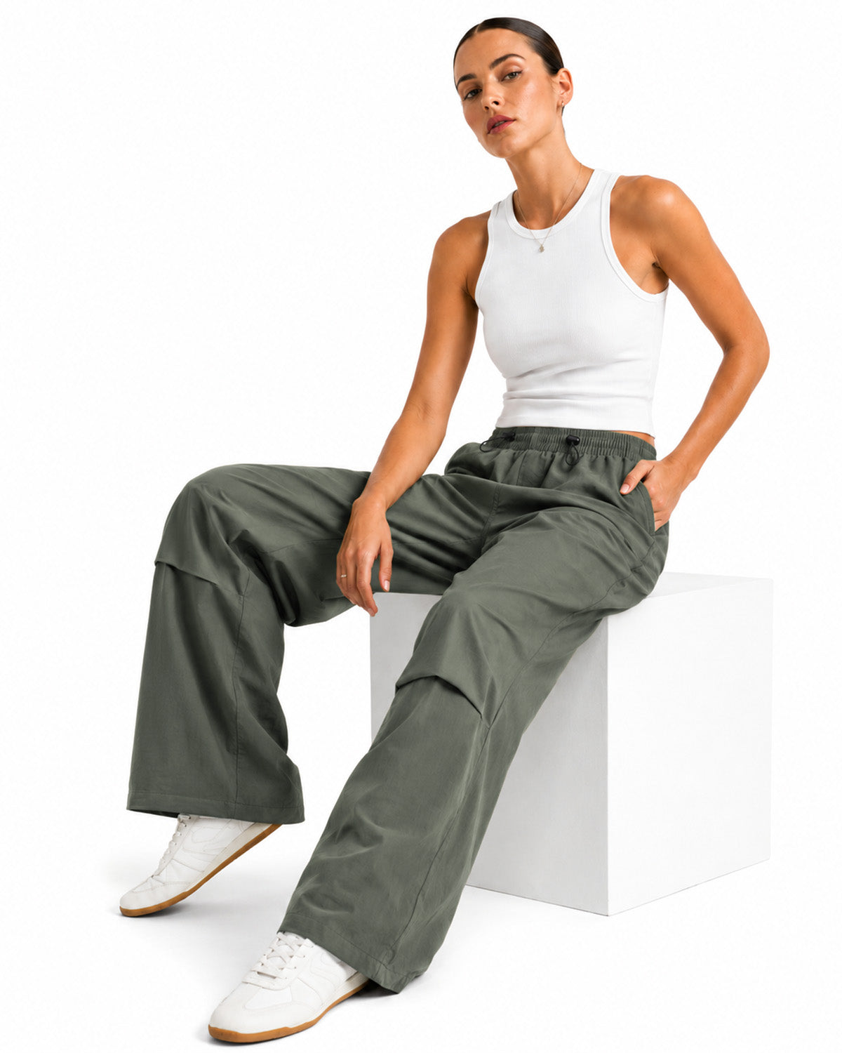 Tall Women's Baggy Parachute Pants with Adjustable Hem