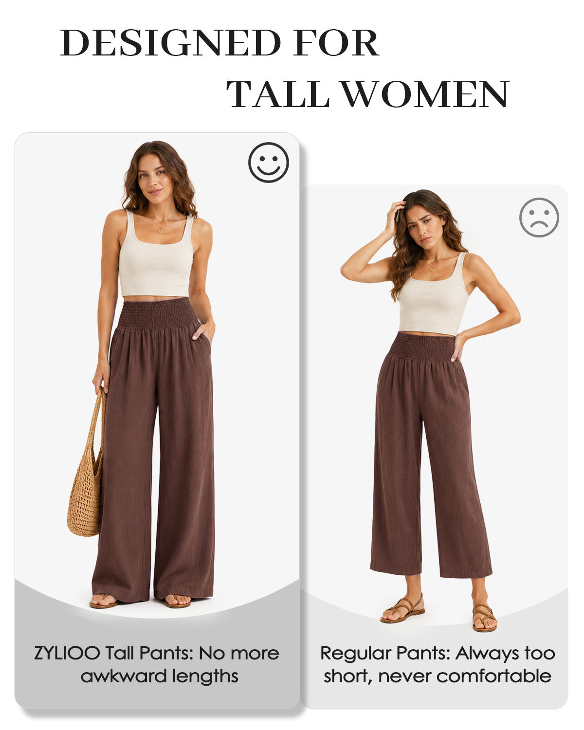 Tall Women's Cotton Smocked Waist Wide Leg Pants