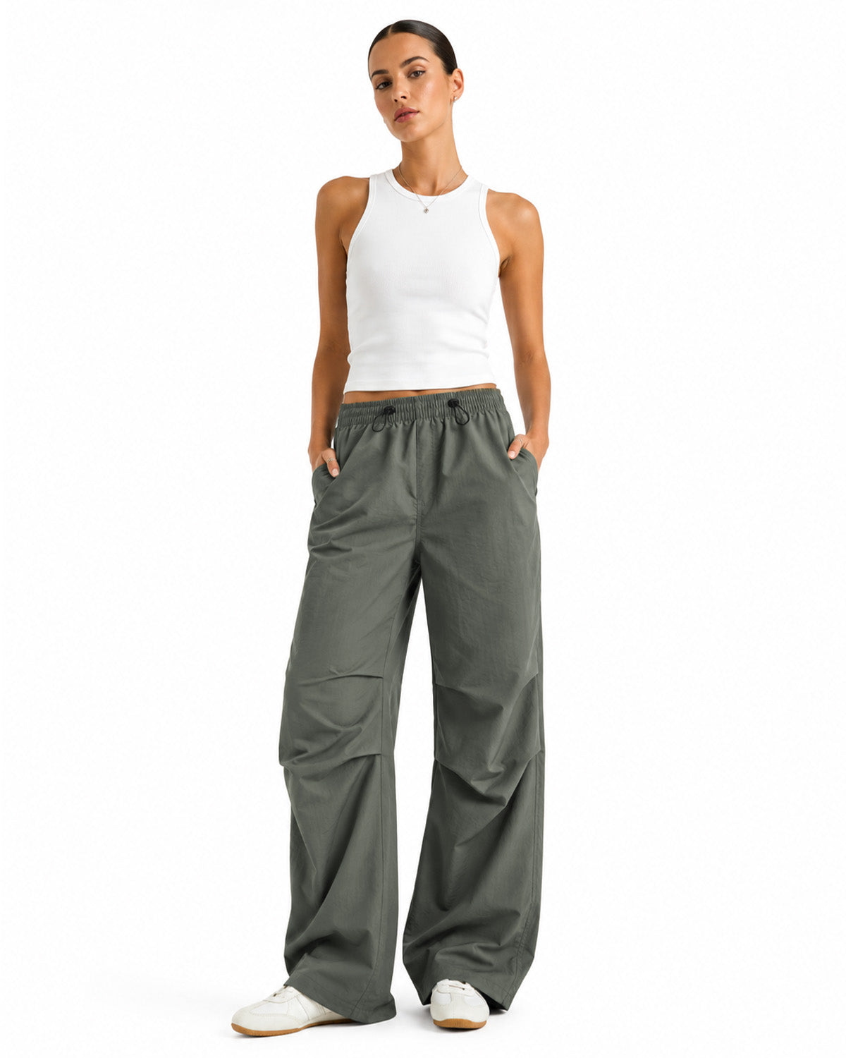 Tall Women's Baggy Parachute Pants with Adjustable Hem