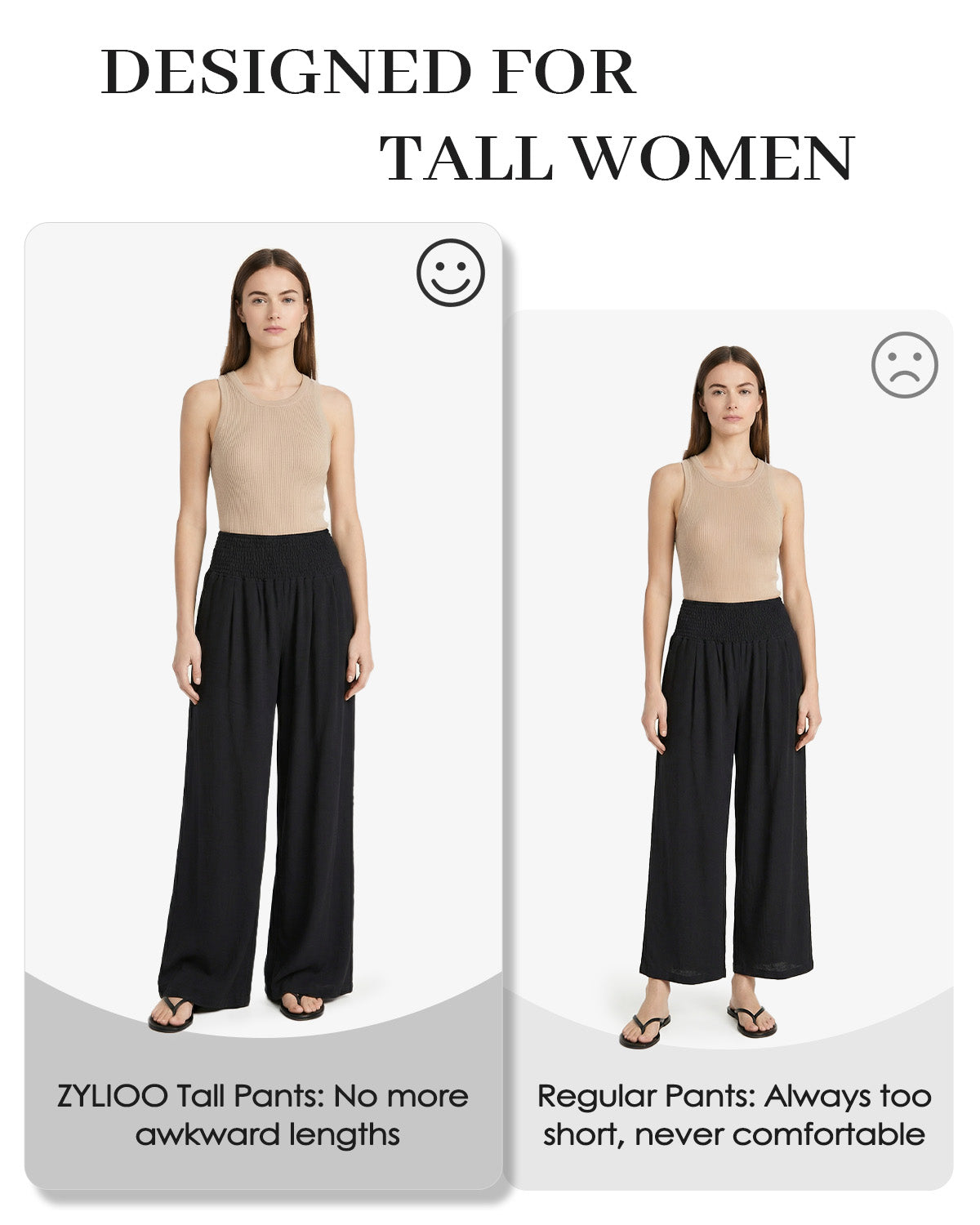 Tall Women's Cotton Smocked Waist Wide Leg Pants