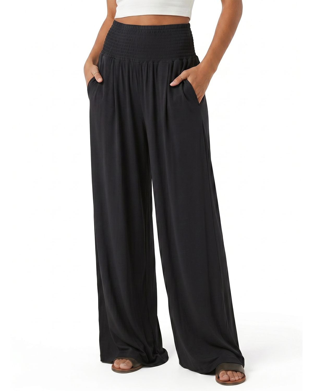 Tall Women's Smocked Waist Wide Leg Pants