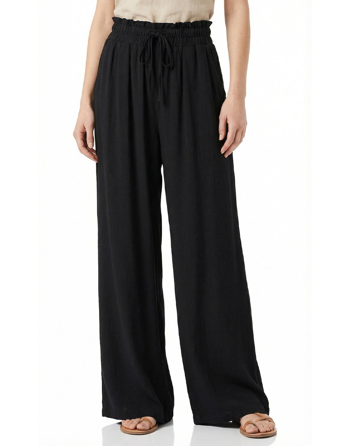 Tall Women's Paperbag Waist Linen Wide Leg Pants