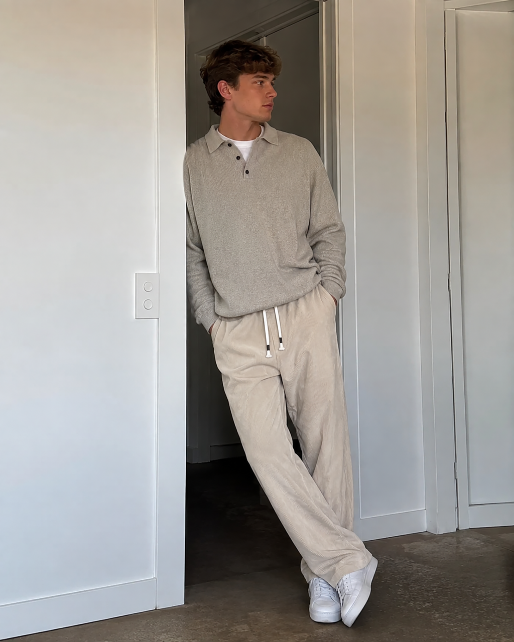 Tall Men's Corduroy Pants Straight Leg with Drawstring Waist