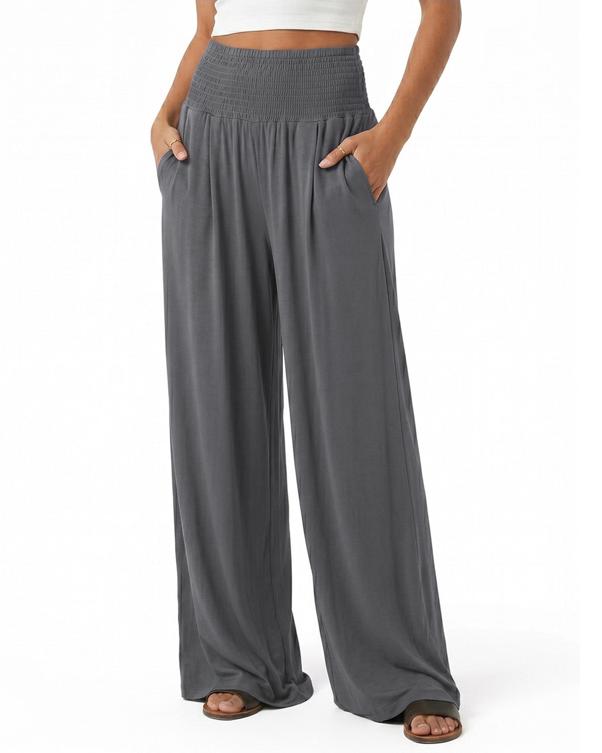 Tall Women's Smocked Waist Wide Leg Pants