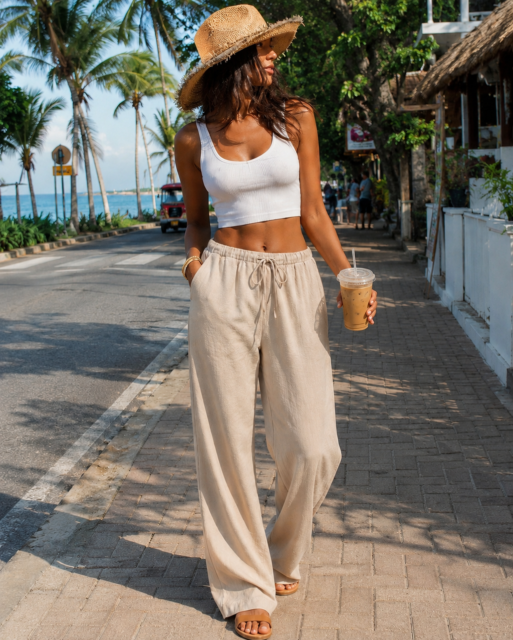 Tall Women's Drawstring Straight Leg Linen Pants