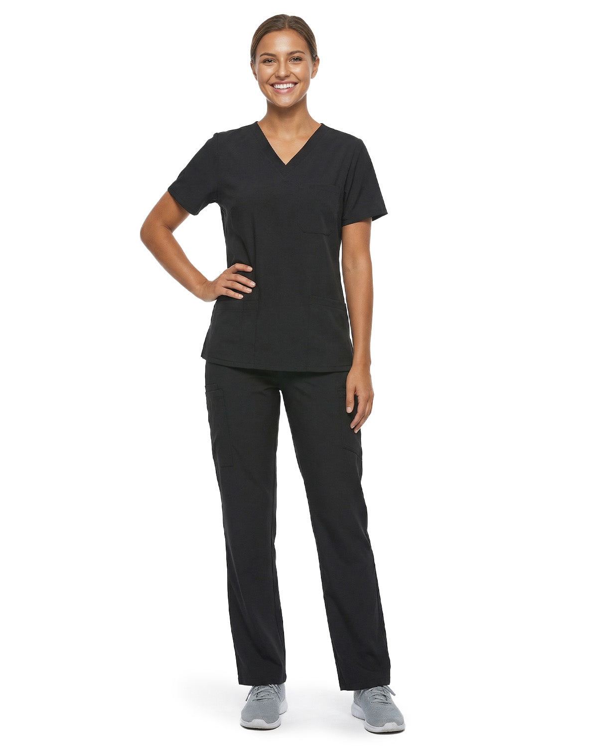 Tall Women's Scrubs Set with V Neck Top & Straight Leg Pants
