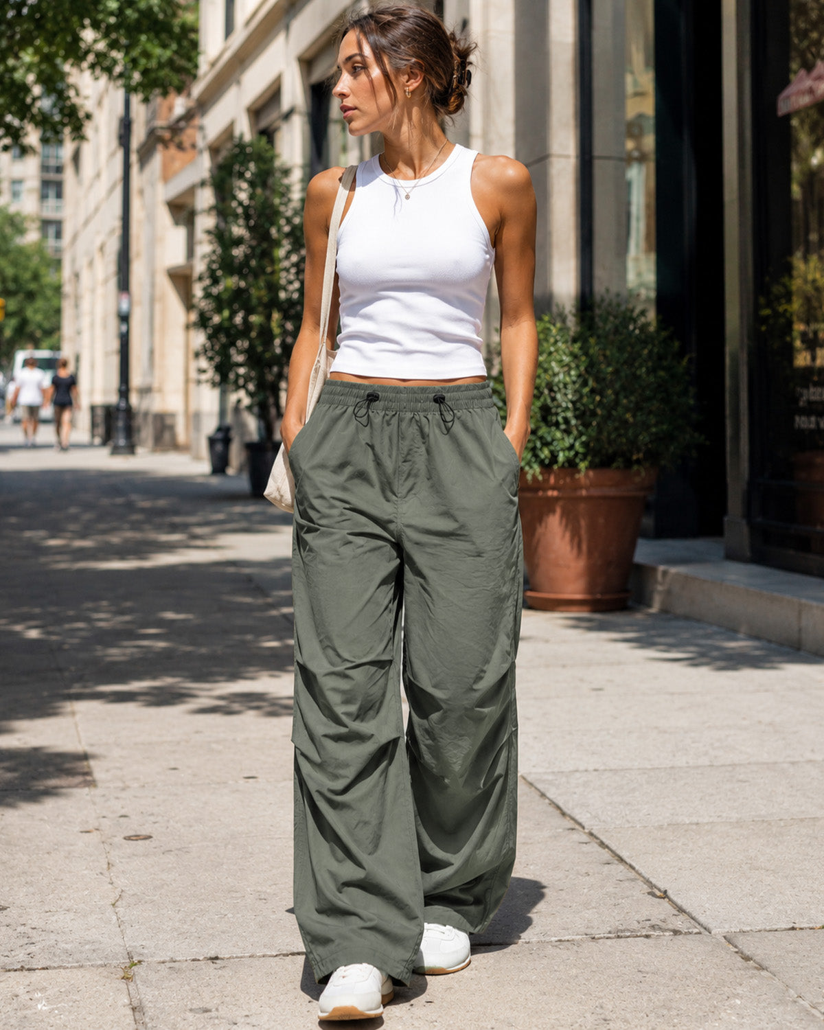 Tall Women's Baggy Parachute Pants with Adjustable Hem