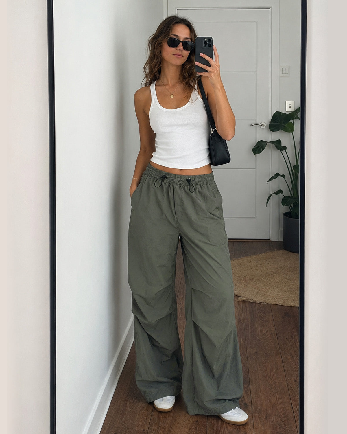 Tall Women's Baggy Parachute Pants with Adjustable Hem