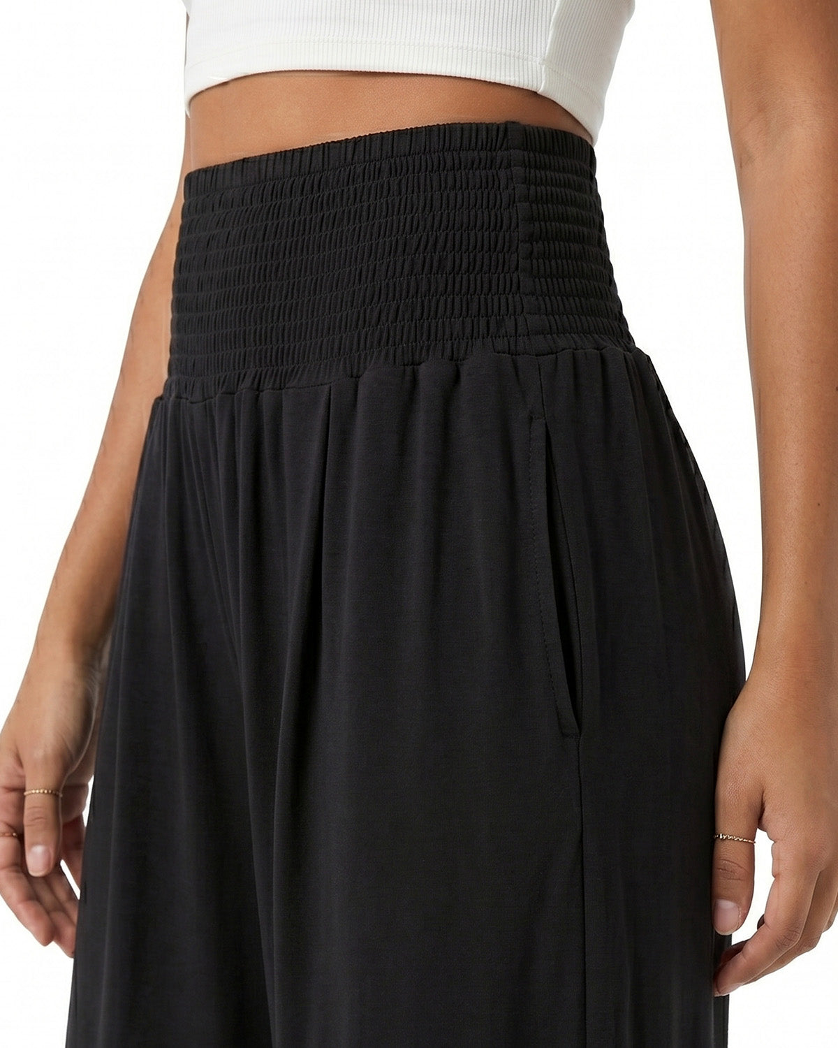 Tall Women's Smocked Waist Wide Leg Pants