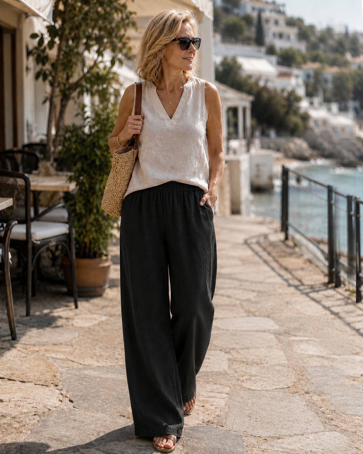 Women’s Tall Linen Wide Leg Pants with Pockets