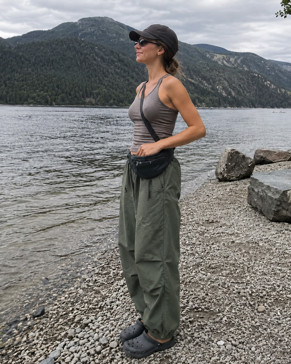 Tall Women's Baggy Parachute Pants with Adjustable Hem