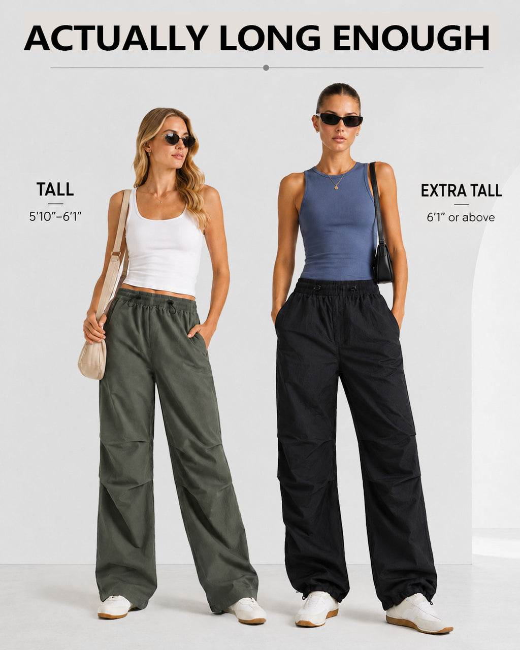 Tall Women's Baggy Parachute Pants with Adjustable Hem