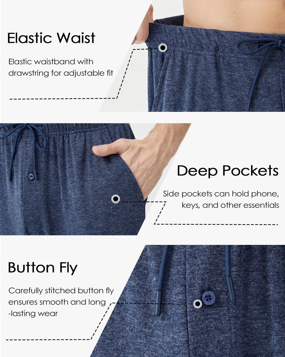 Tall Men's Pajama Pants with Pockets & Button Fly