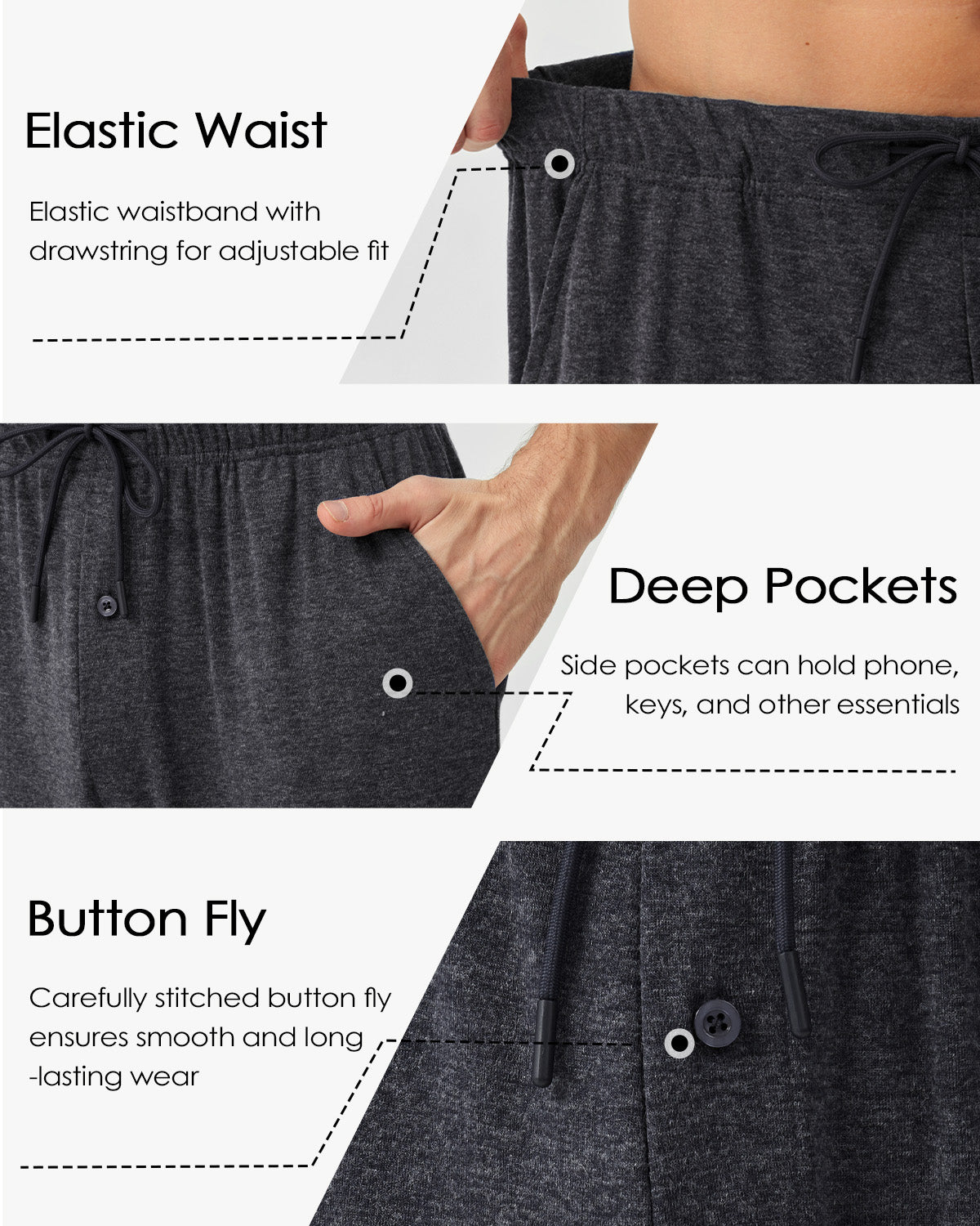 Tall Men's Pajama Pants with Pockets & Button Fly