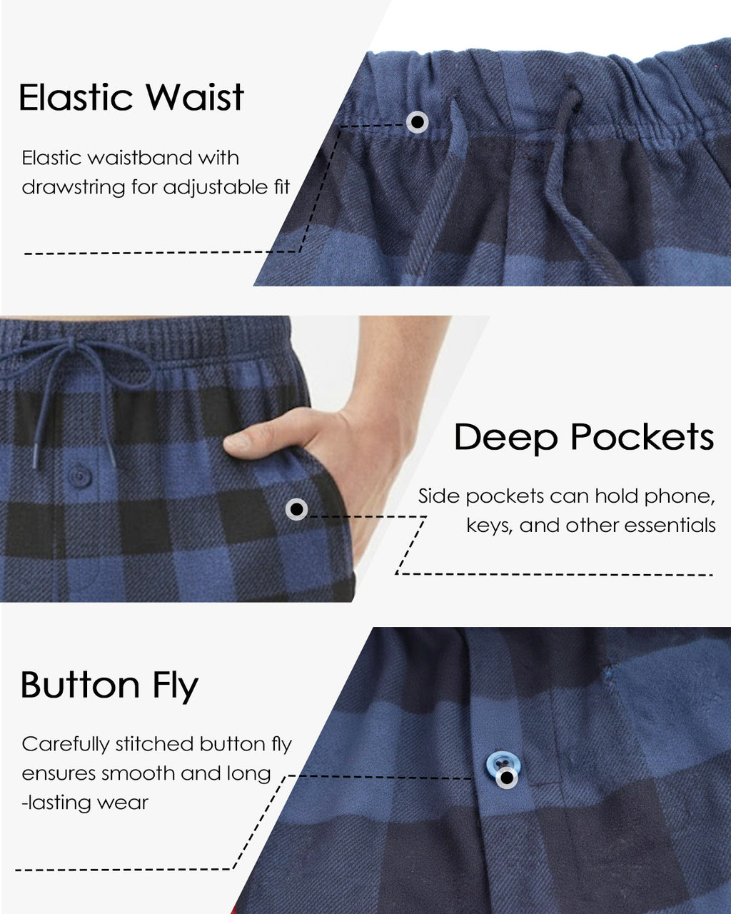 Tall Men's Pajama Pants with Pockets & Button Fly