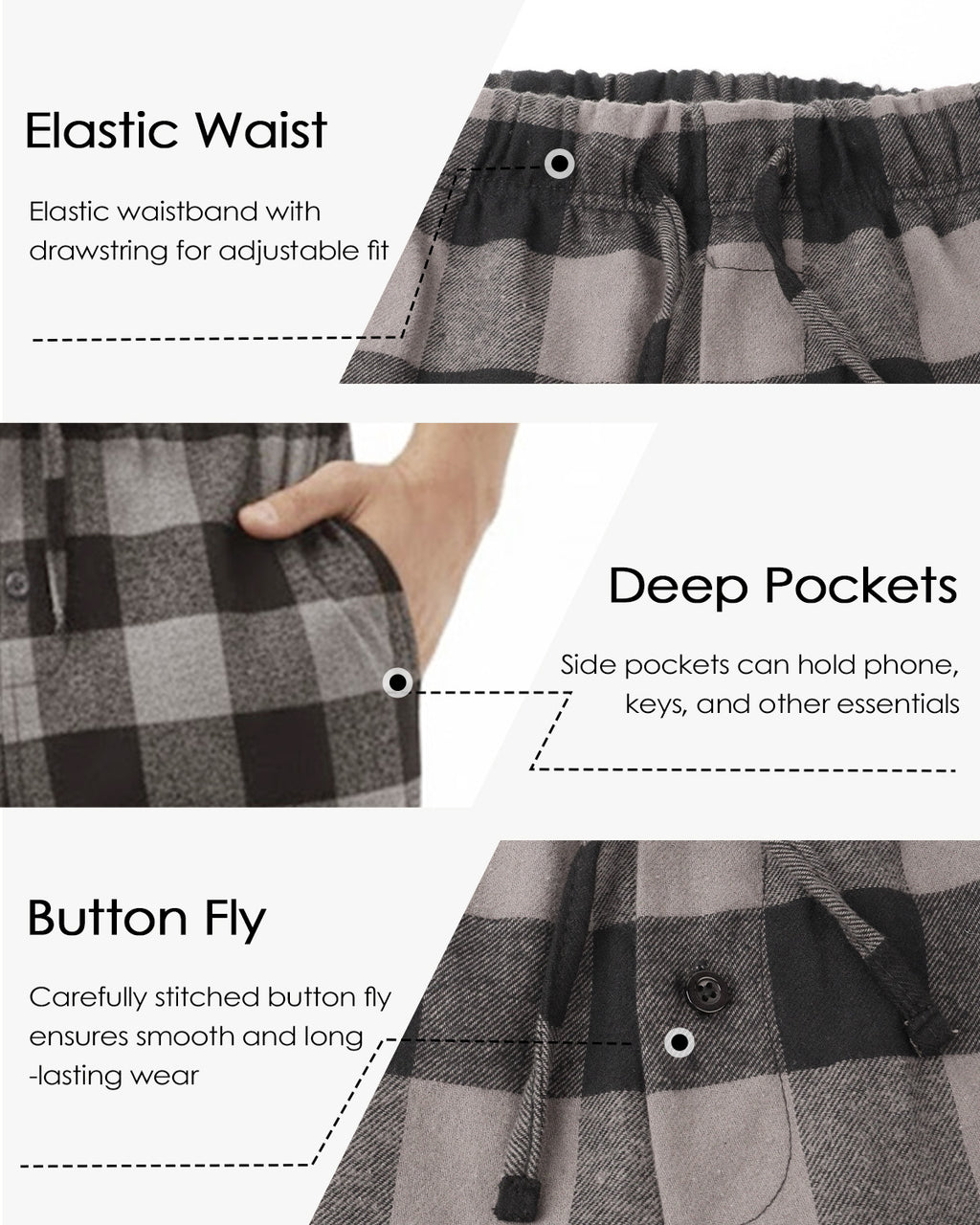 Tall Men's Pajama Pants with Pockets & Button Fly