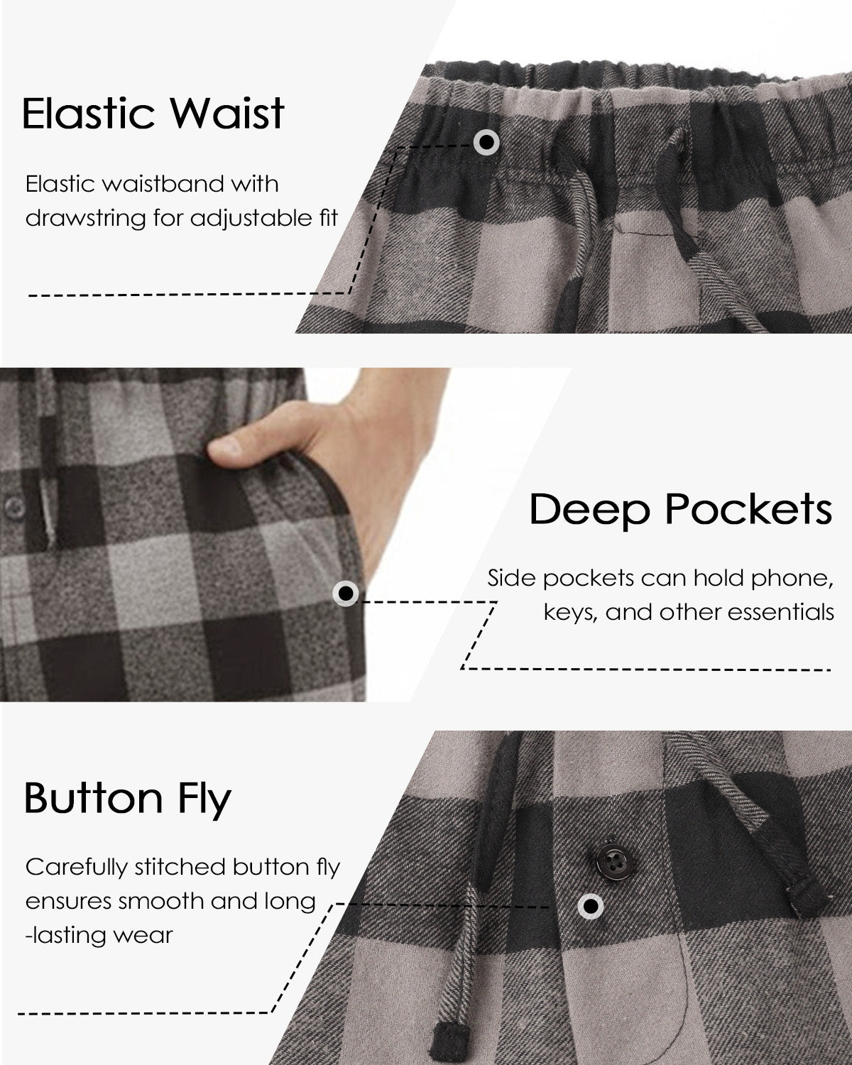 Tall Men's Pajama Pants with Pockets & Button Fly
