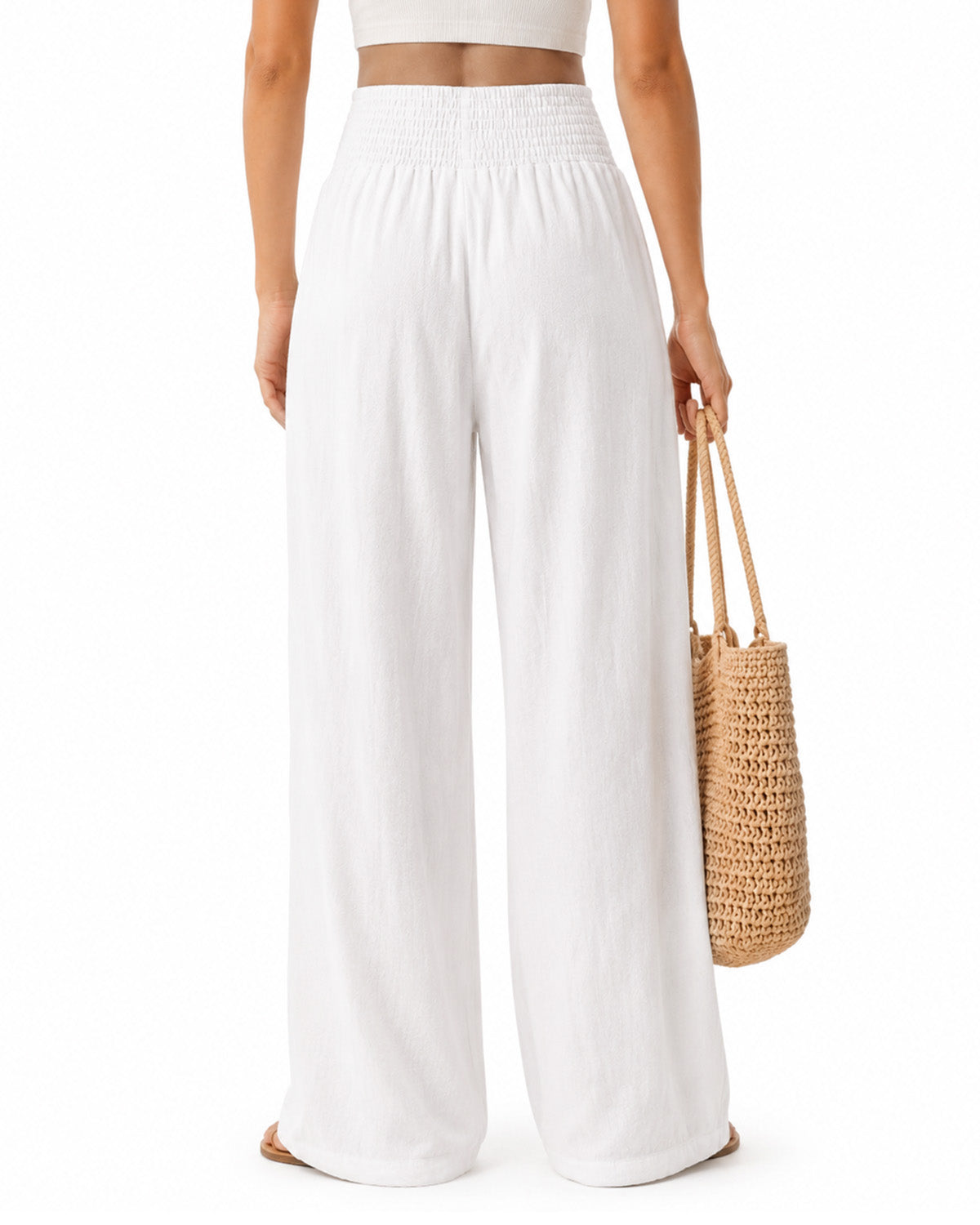 Tall Women's Cotton Smocked Waist Wide Leg Pants