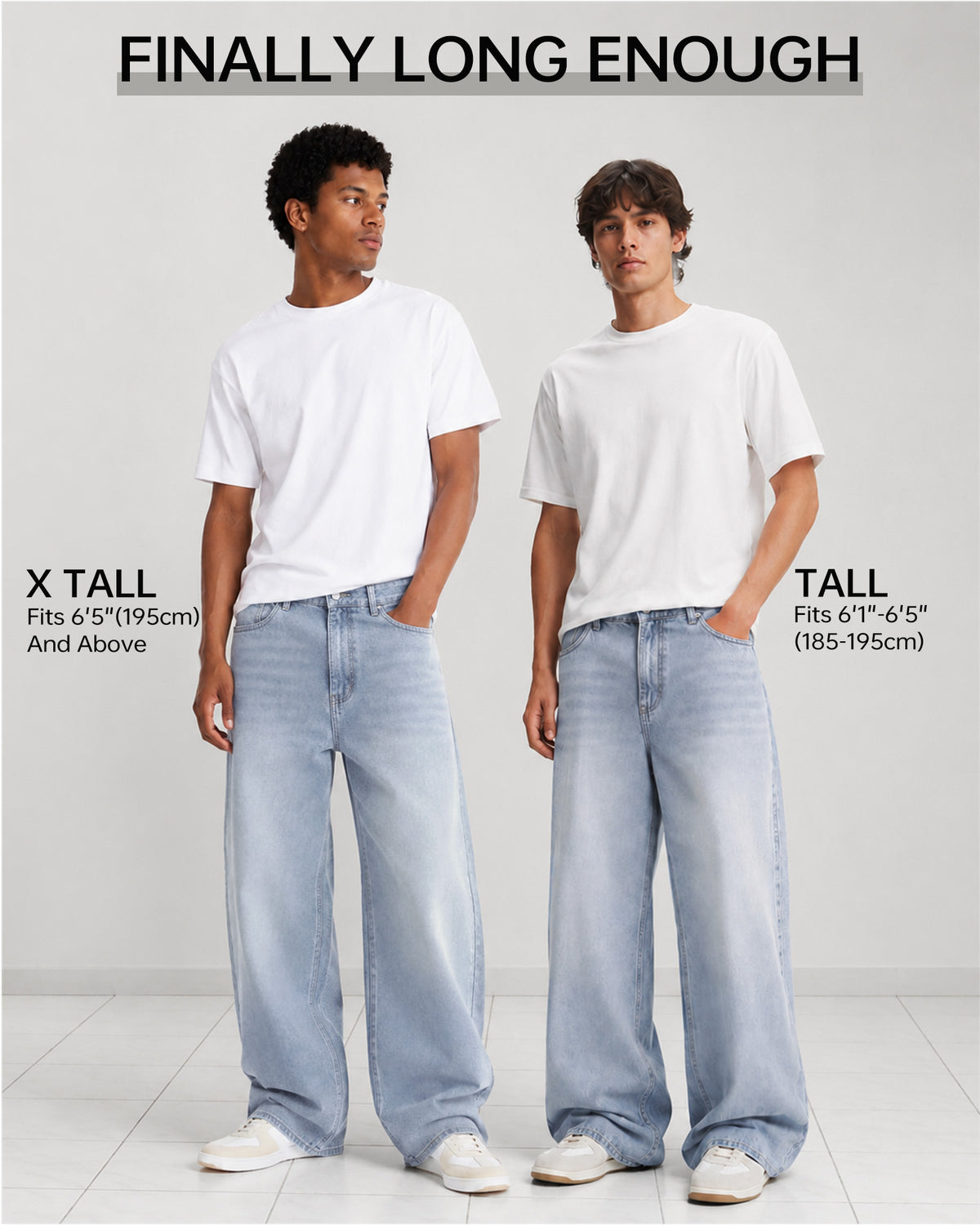 Tall Men's Baggy Jeans 33/35 Inseam Loose Fit Denim