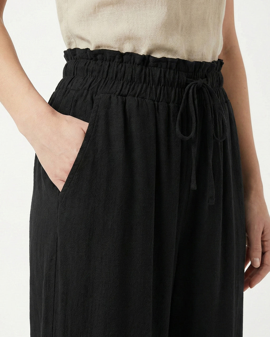 Tall Women's Paperbag Waist Linen Wide Leg Pants