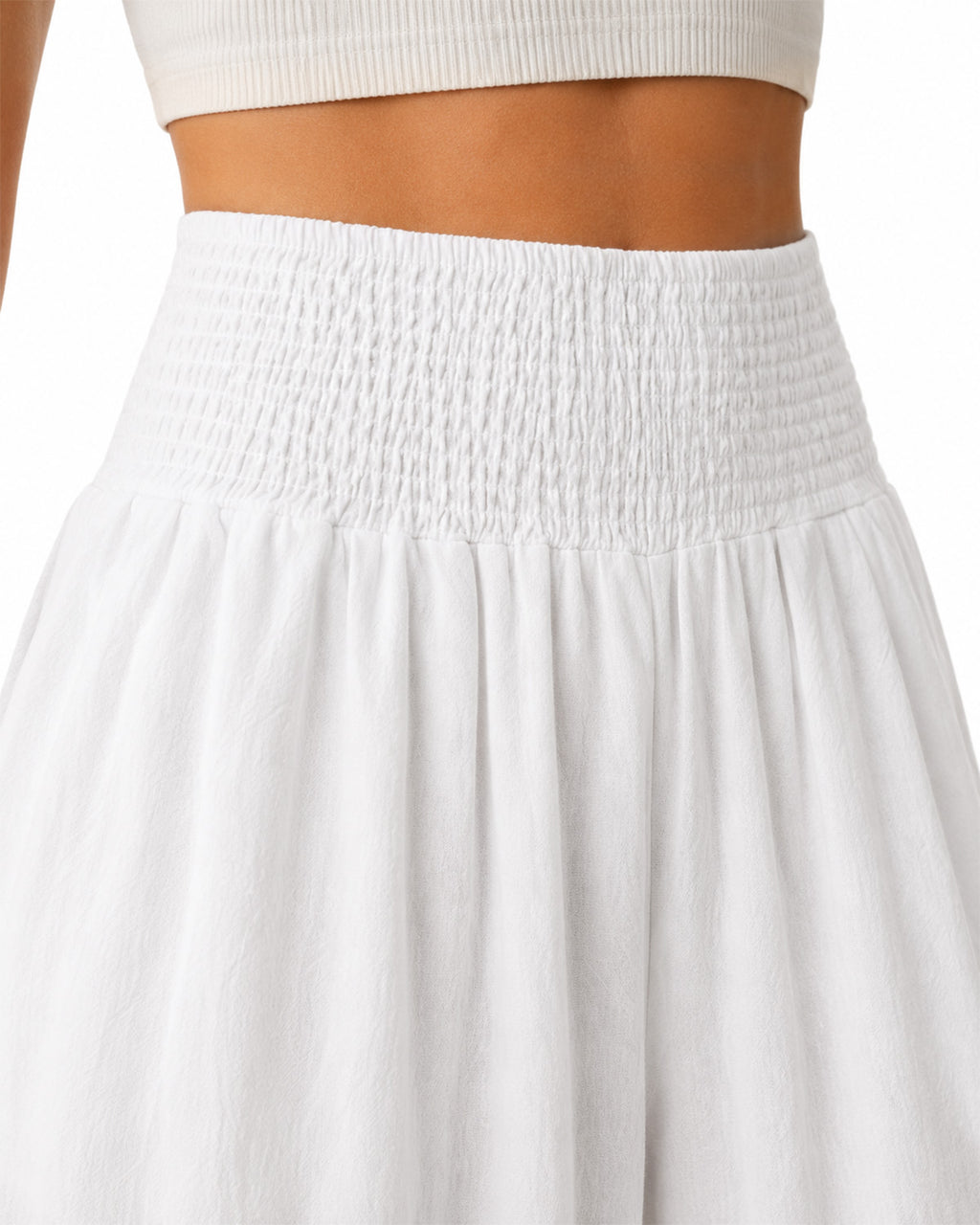 Tall Women's Cotton Smocked Waist Wide Leg Pants