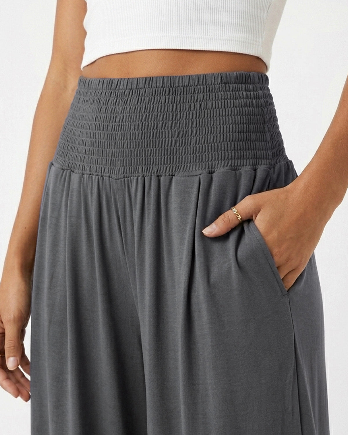 Tall Women's Smocked Waist Wide Leg Pants