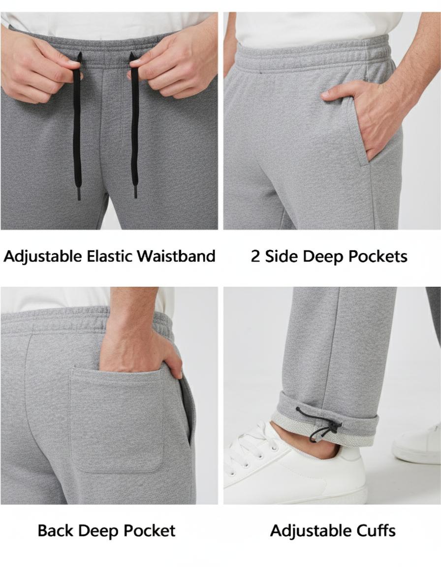 Tall Men's Sweatpants 34"/36" Inseam Straight Leg with Pockets