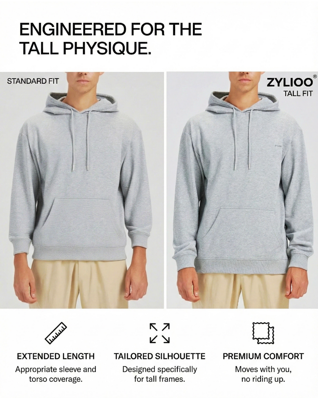 Tall Men's Hoodie Long Fit Pullover Sweatshirt