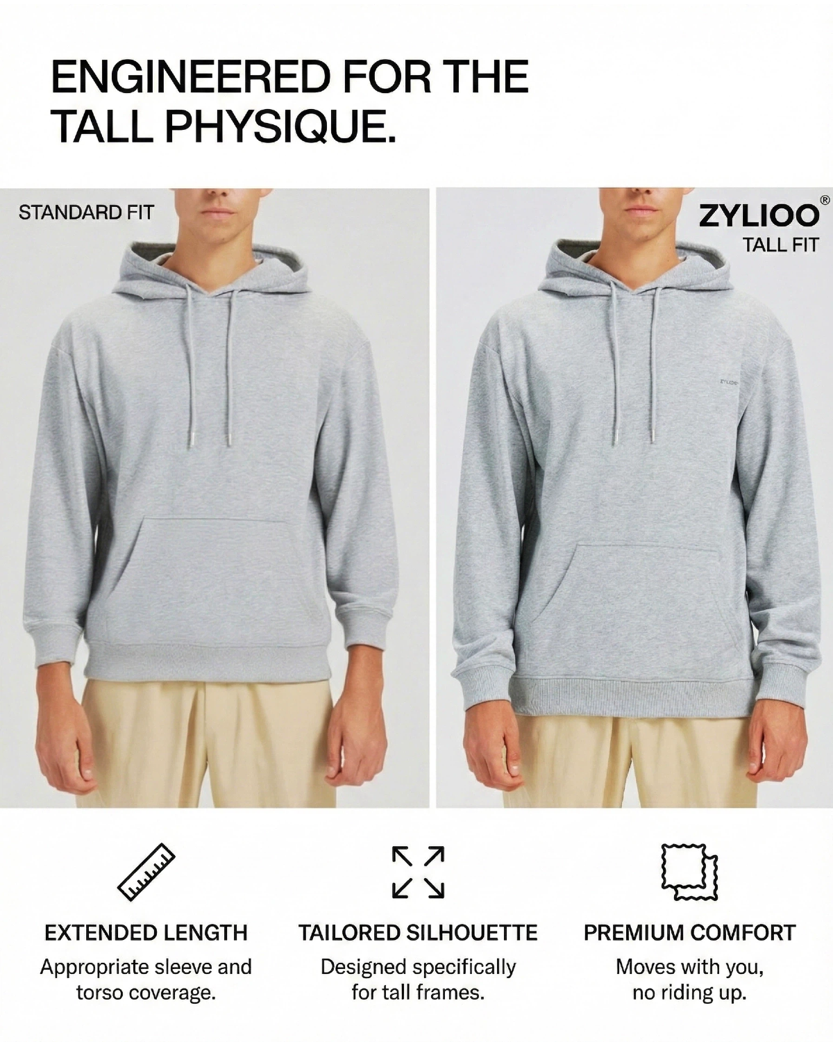 Tall Men's Hoodie Long Fit Pullover Sweatshirt