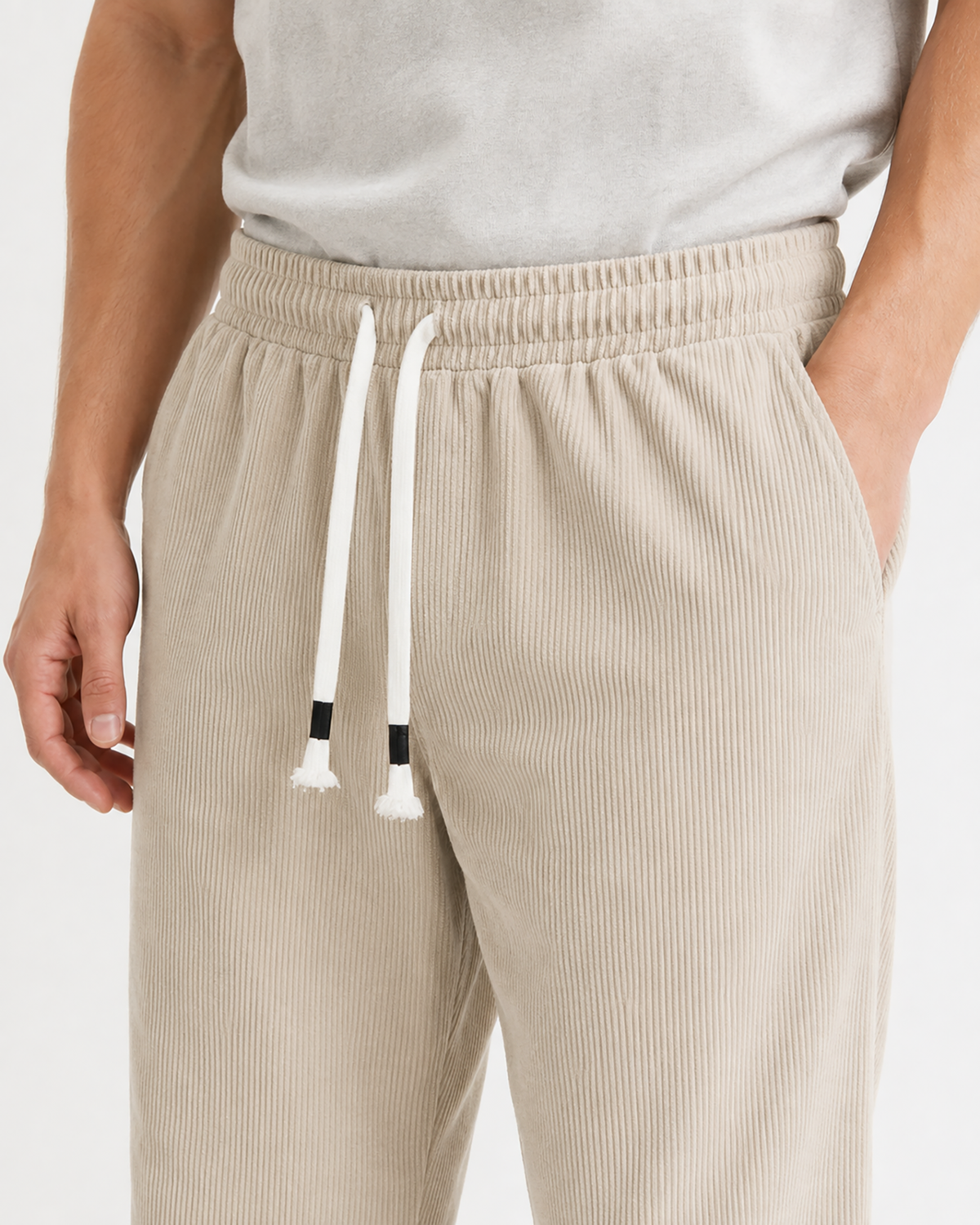 Tall Men's Corduroy Pants Straight Leg with Drawstring Waist
