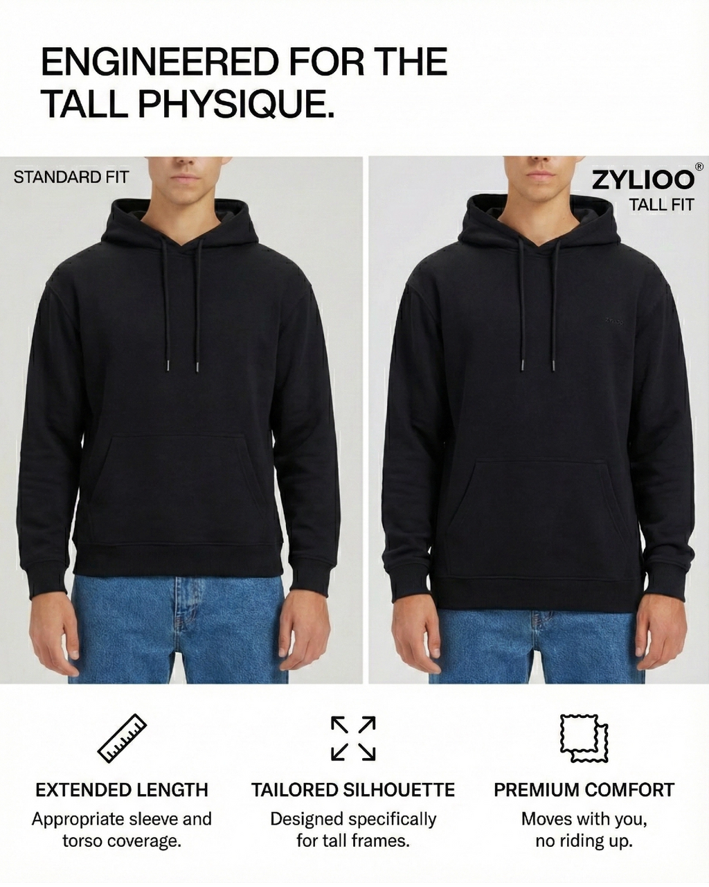 Tall Men's Hoodie Long Fit Pullover Sweatshirt