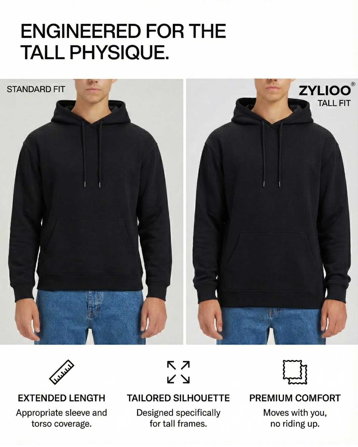 Tall Men's Hoodie Long Fit Pullover Sweatshirt