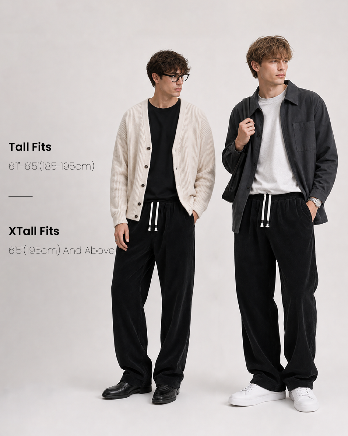 Tall Men's Corduroy Pants Straight Leg with Drawstring Waist