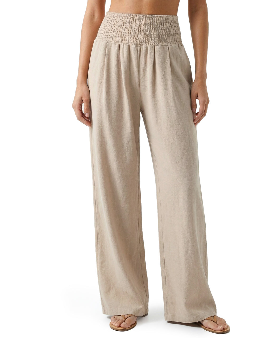 Tall Women's Cotton Smocked Waist Wide Leg Pants