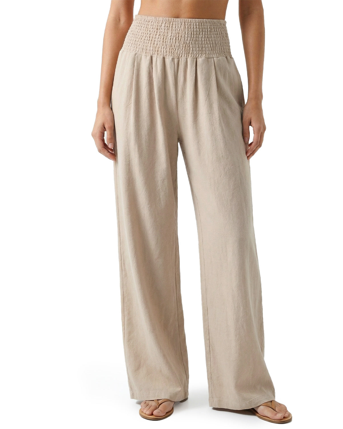 Tall Women's Cotton Smocked Waist Wide Leg Pants