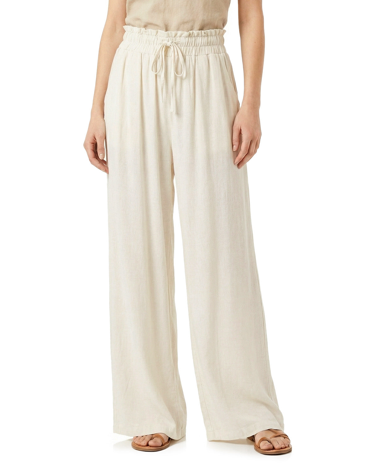 Tall Women's Paperbag Waist Linen Wide Leg Pants