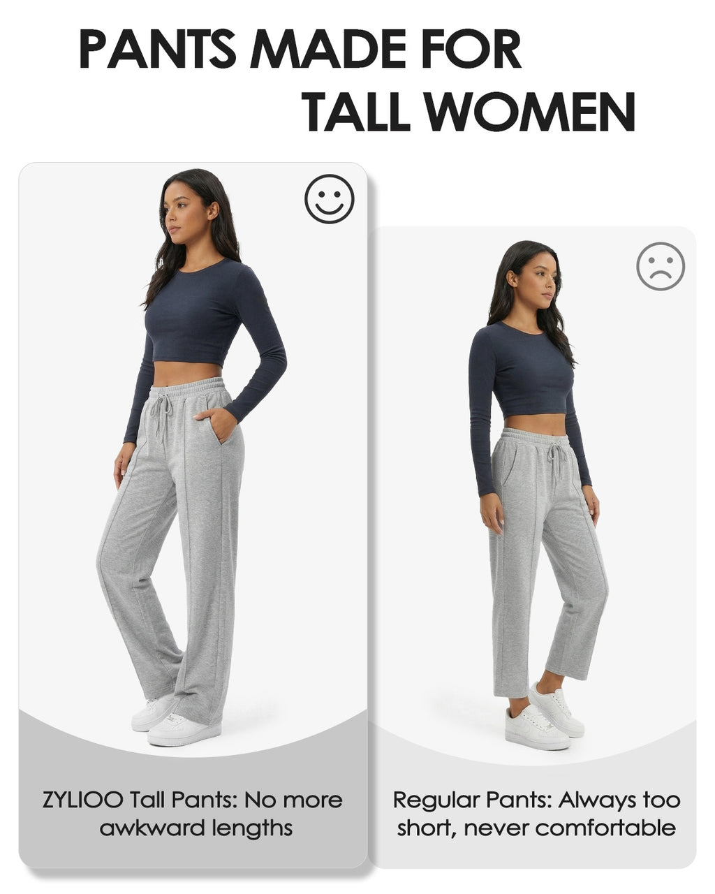 Tall Women's Wide Leg Sweatpants with Front Seam