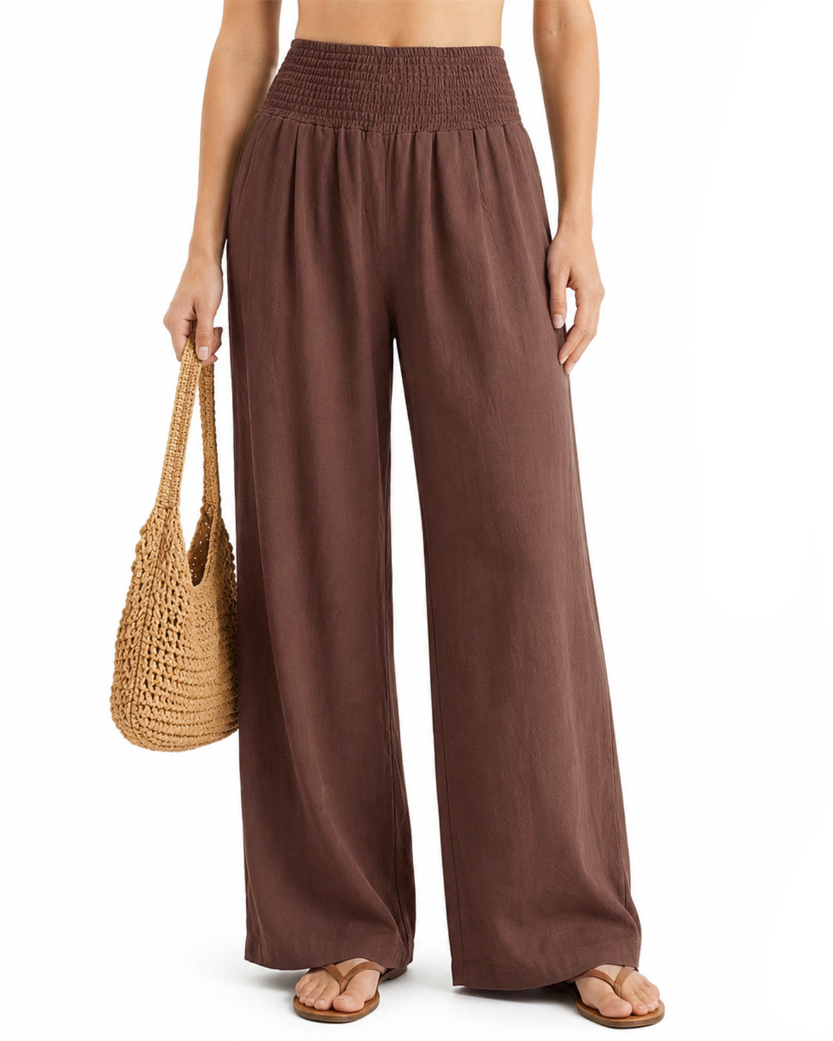 Tall Women's Cotton Smocked Waist Wide Leg Pants
